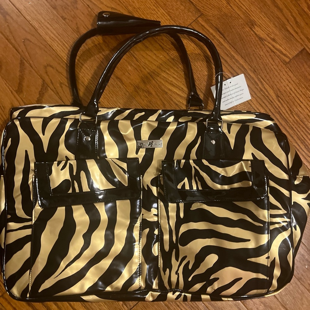 Nicole Miller Zebra Print Garment Bag with Black Accents